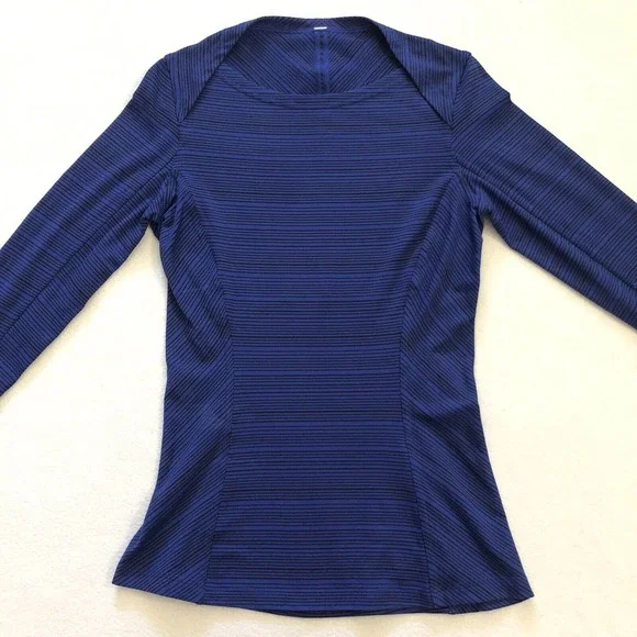 Lululemon Stripe Sapphire Blue Black Kanto Catch Me LS Thumbhole Slim Rulu Top 4 - Picture 4 of 7